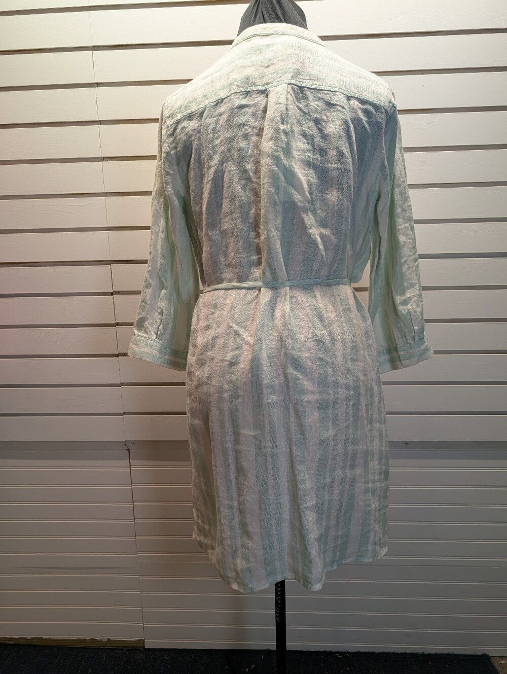 Malvin | Hamburg Germany 100% Linen Green/White Stripe Shirt Dress Size 10 NWT - Picture 5 of 9